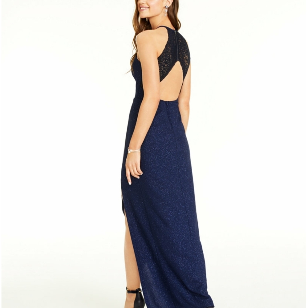Speechless Juniors' Cutout Glitter Lace-Back Gown - Picture 2 of 4